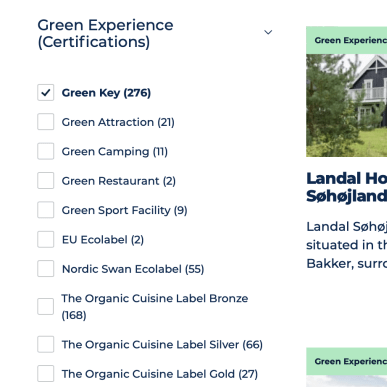 Filtringsmulighed til grønnere oplevelser på hjemmesiden 